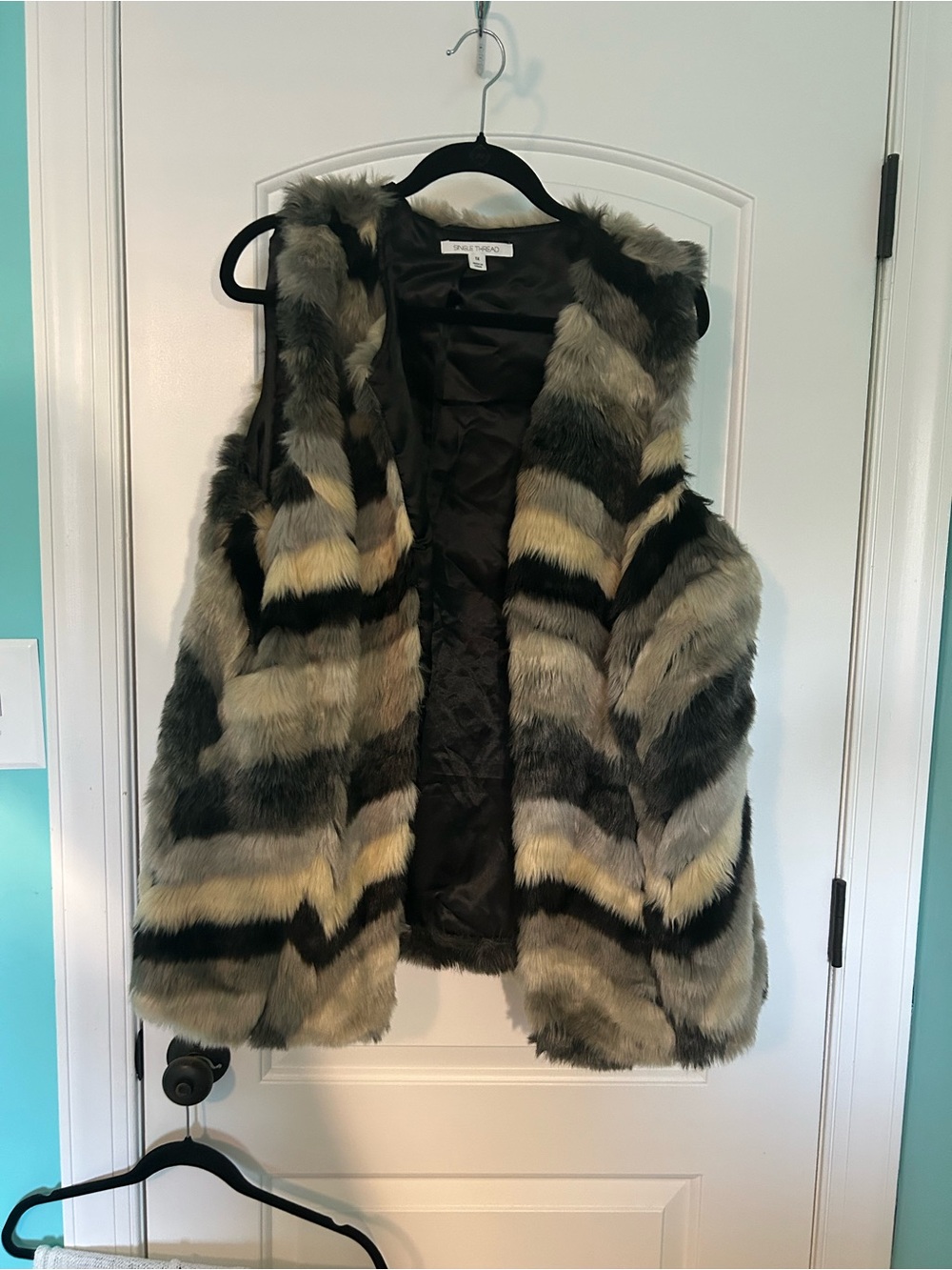 There's a chill in the air- Chevron multi color Faux Fur Vest